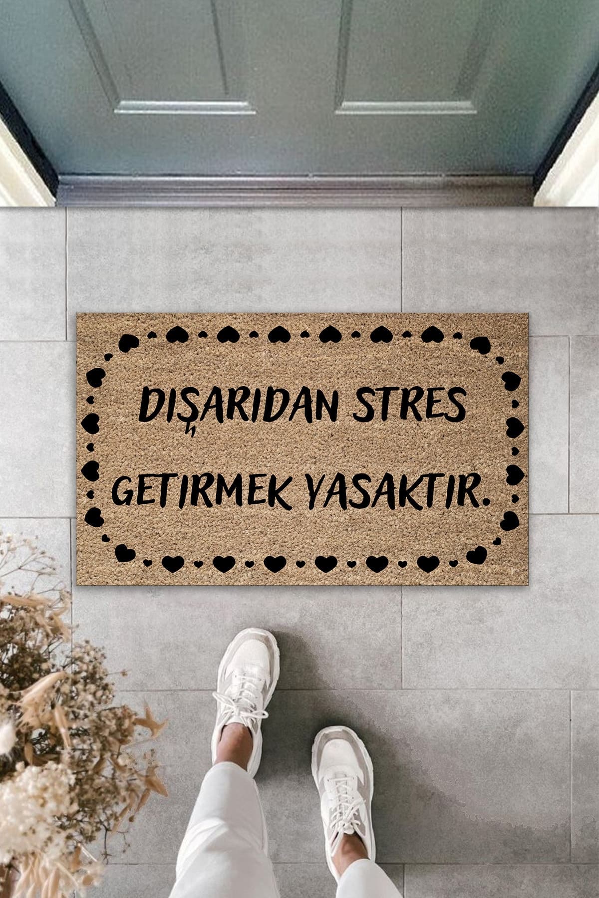 Dışarıdan Stres Getirmek Yasaktır Kapı Önü Paspası Dış Kapı Paspası 70x45 Cm
