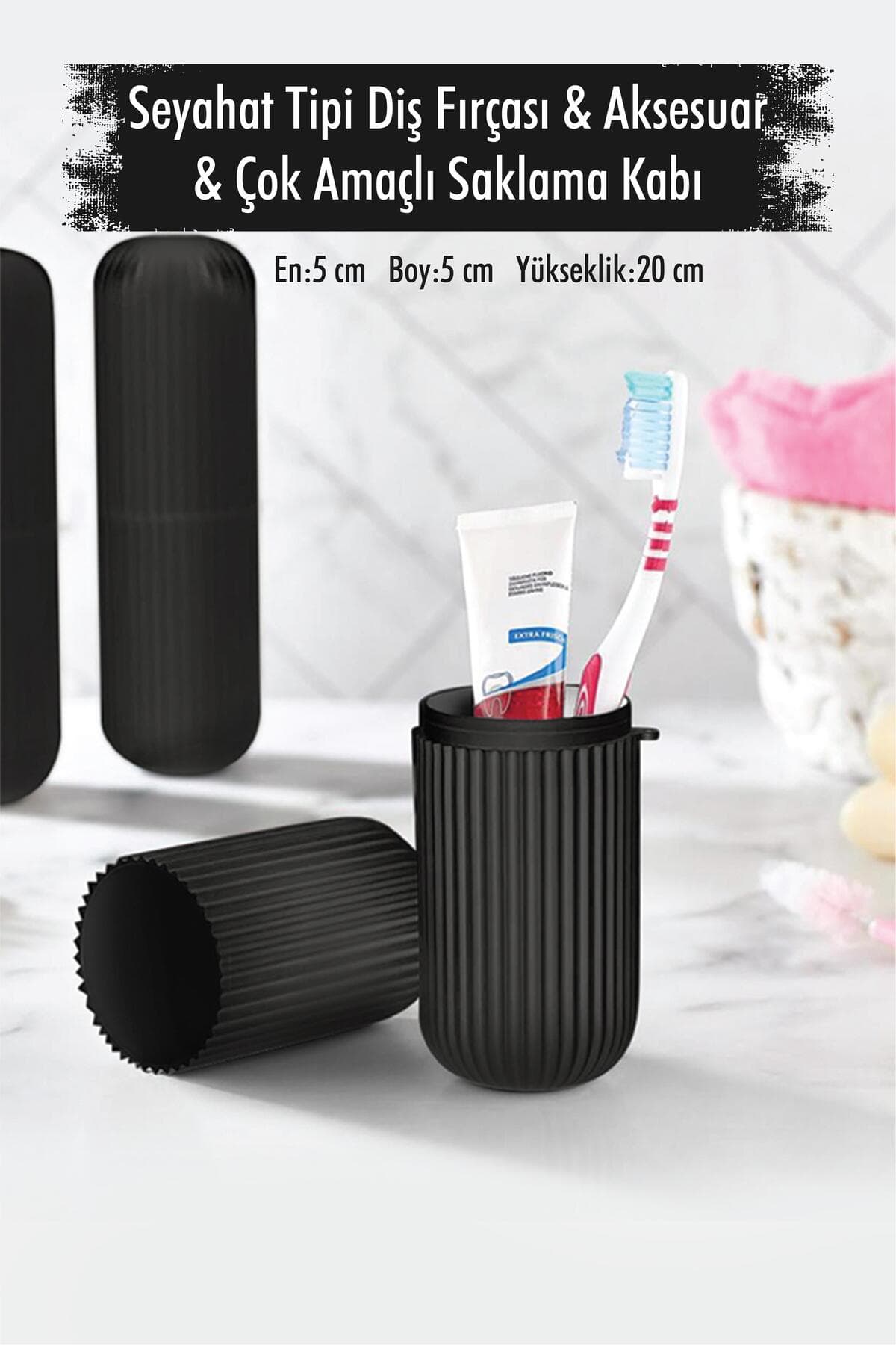 Siyah Kapaklı Seyahat Tipi Diş Fırçası ve Macun Saklama Kutusu Organizer