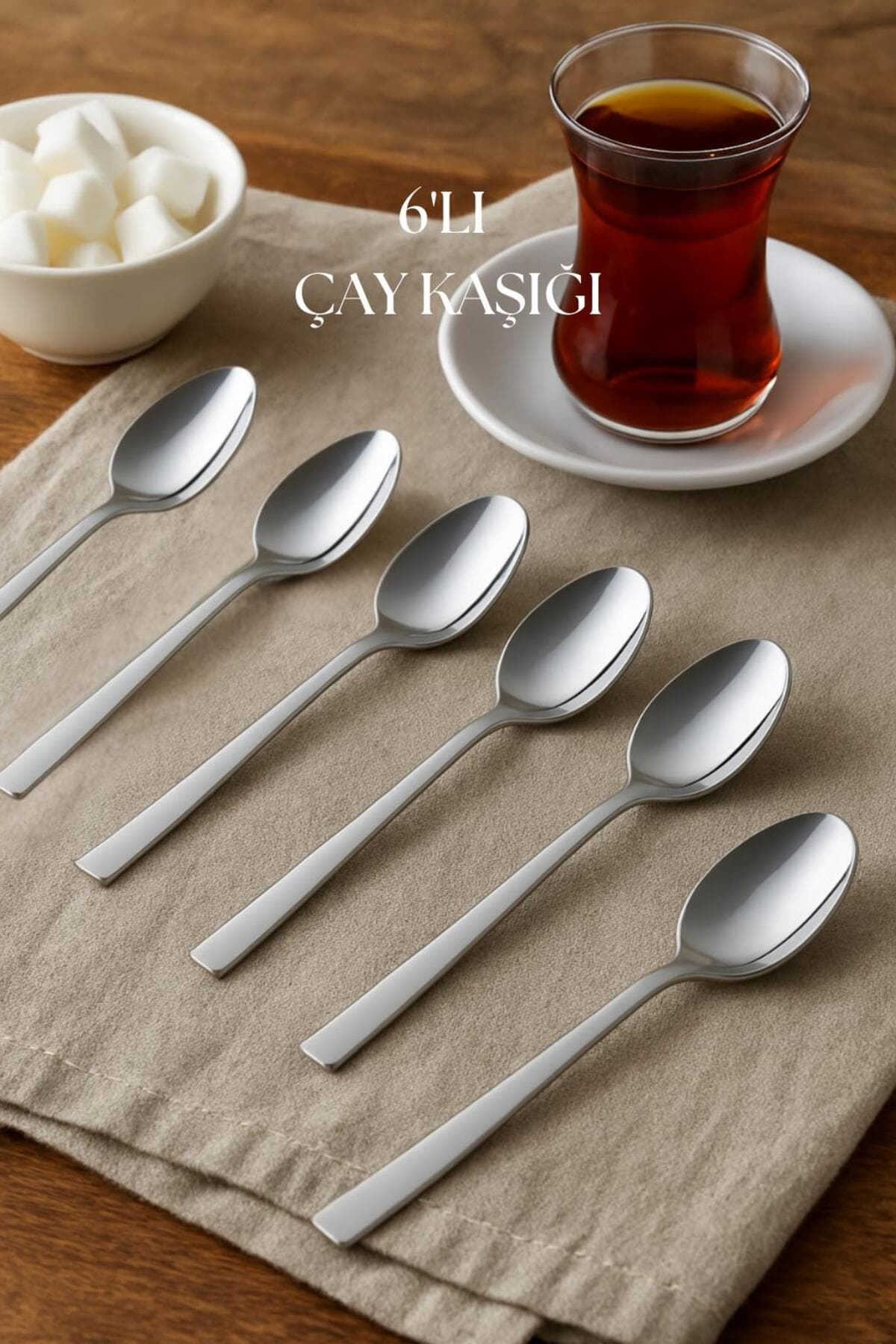 Paslanmaz Çelik Çay Kaşığı Seti 6'lı Parlak Gümüş Rengi Sofra Sunum Kaşığı