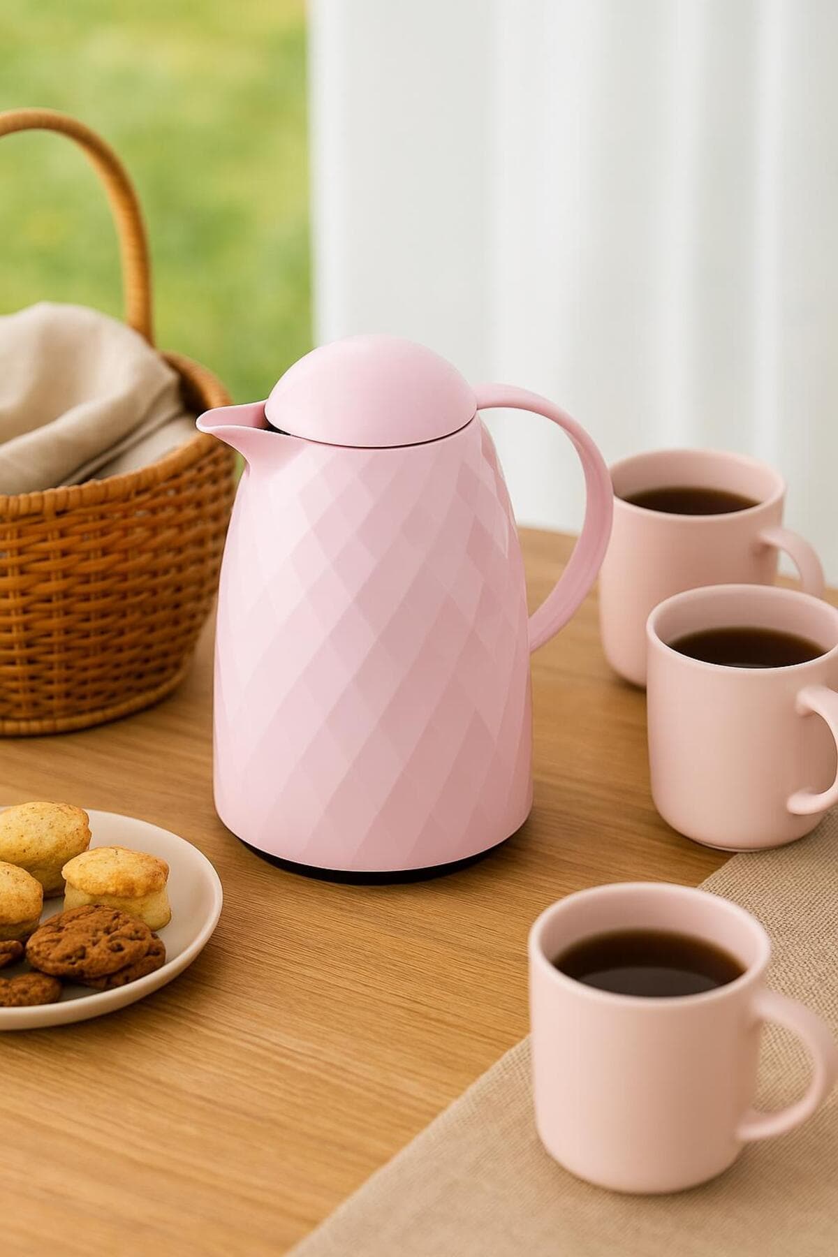 A-7010 Soft Pembe Akrilik Çay Termosu 1 Lt | 12 Saat Sıcak 24 Saat Soğuk