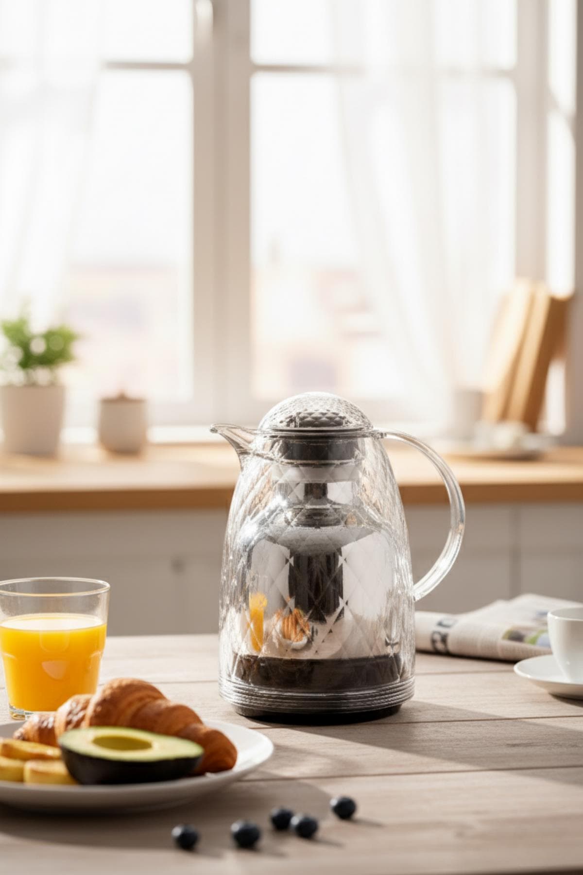 1 Lt Şeffaf Akrilik Sürahi Çay Kahve Termosu 12 Saat Sıcak 24 Saat Soğuk