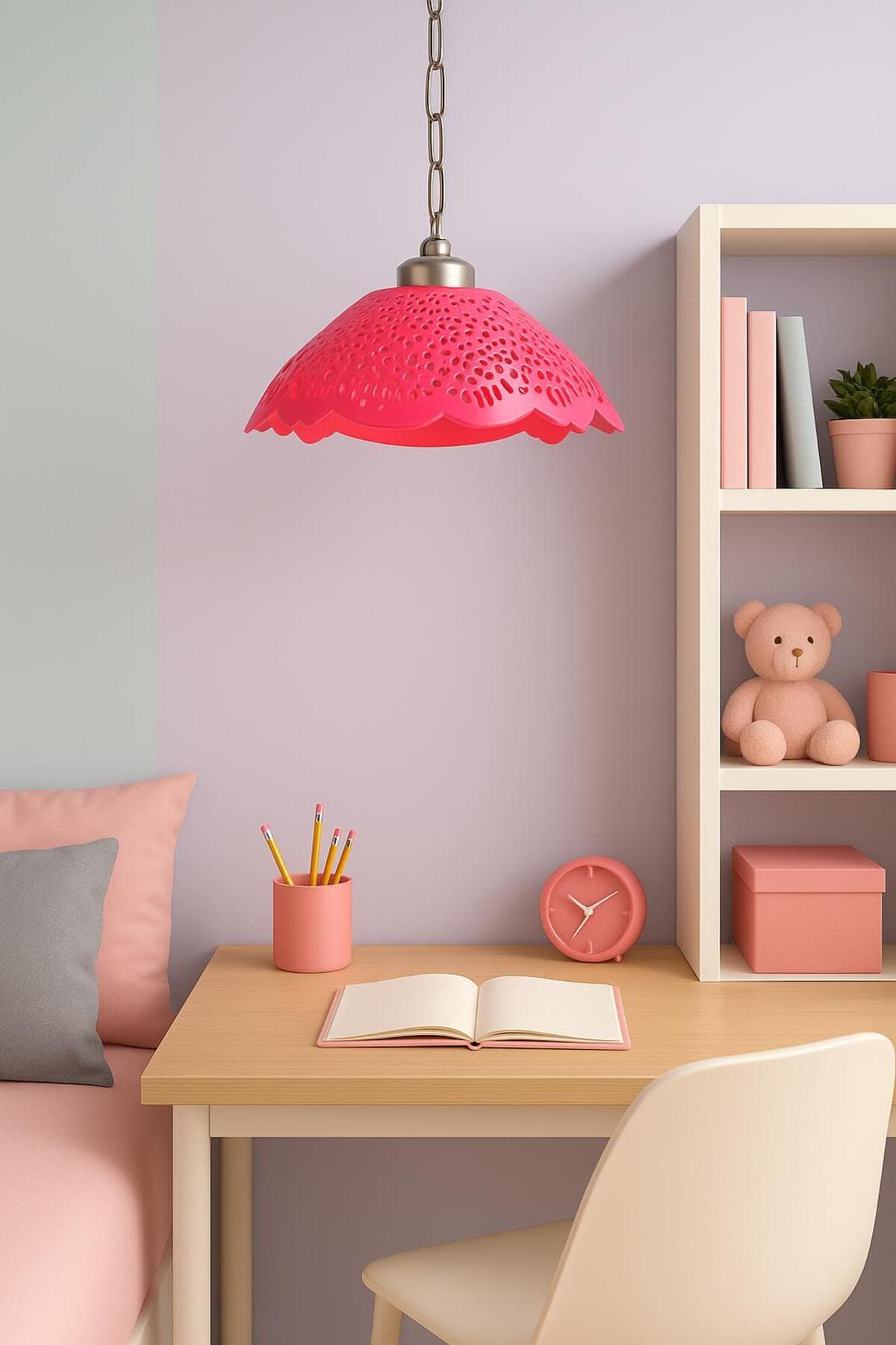 Fuşya Soft Pembe Modern Akrilik Tavan Avizesi Dekoratif Salon Aydınlatma 35 cm