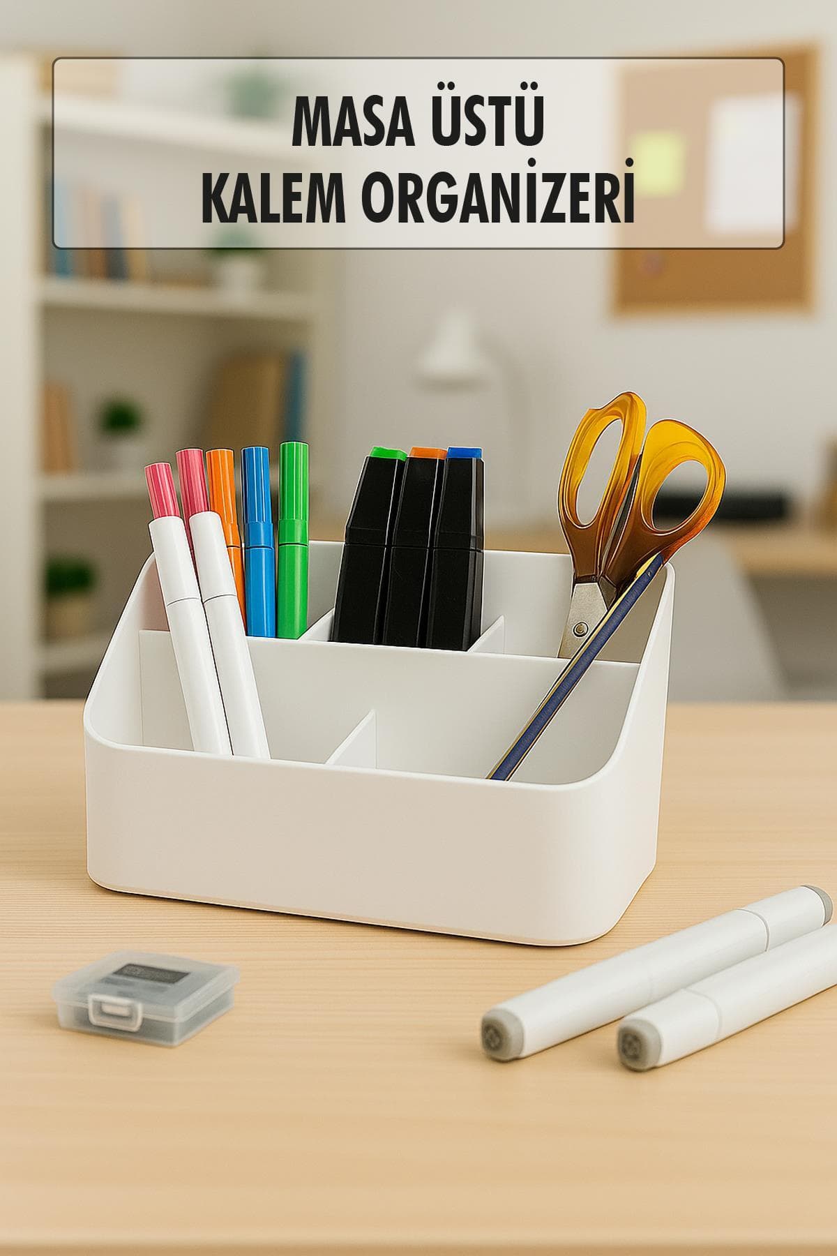 Çok Bölmeli Masaüstü Düzenleyici Beyaz Kalemlik | Ofis ve Okul Organizeri