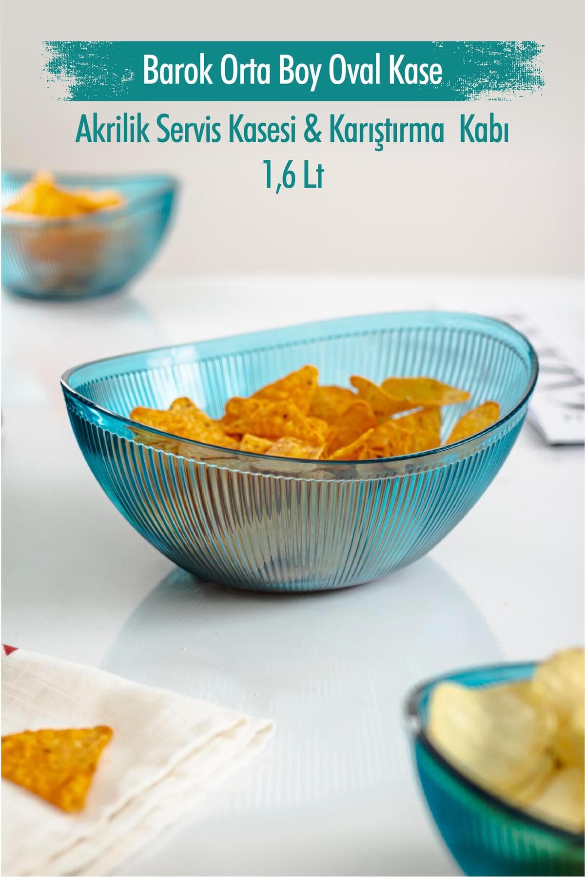 Aquamarin Barok Tasarım Kristal Görünümlü Akrilik Salata ve Meyve Kasesi 1.6 Lt