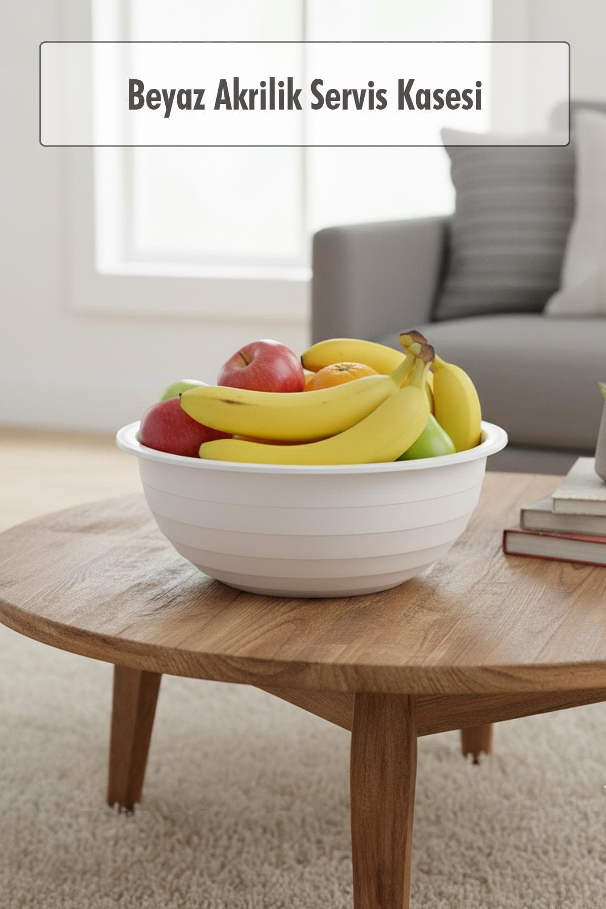 Beyaz Büyük Boy Çok Amaçlı Akrilik Servis Kasesi Salata Karıştırma Kabı 2,5 Lt