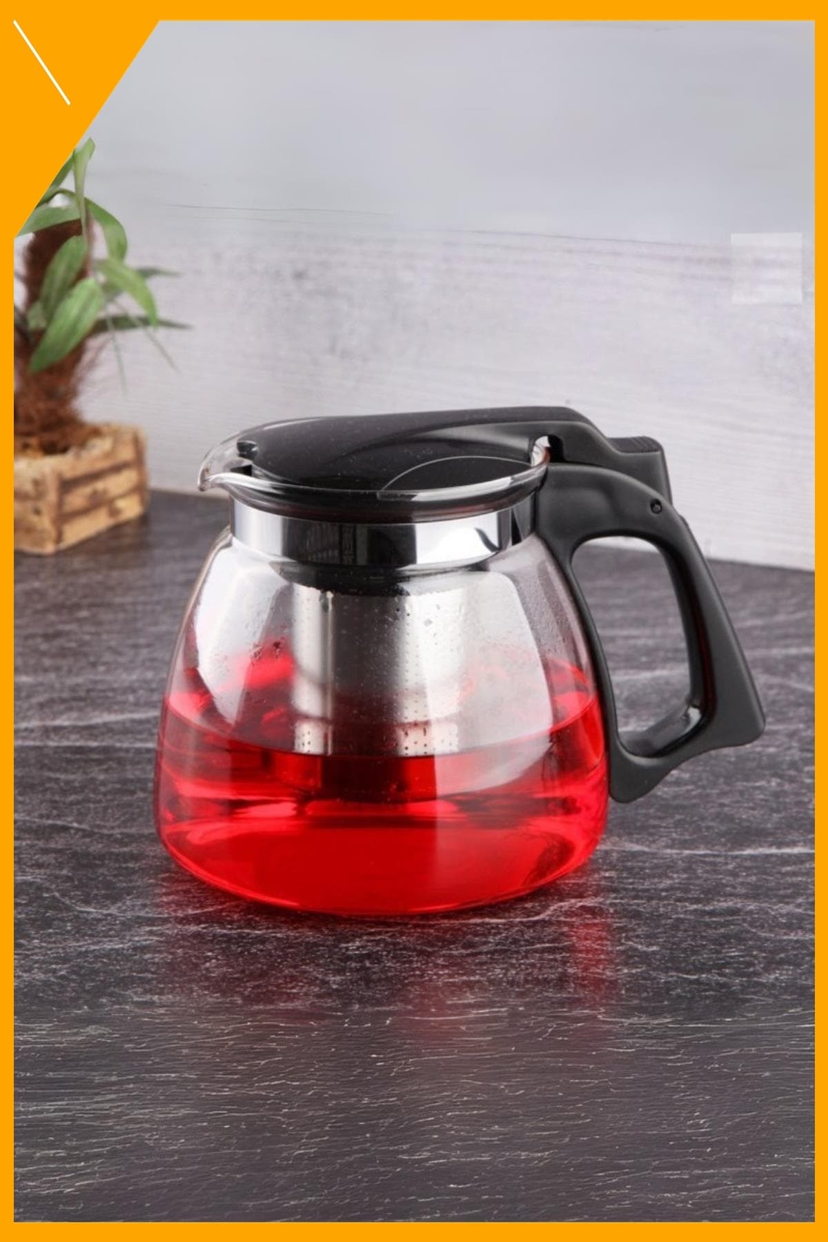 Isıya Dayanıklı Cam Demlik 900 ml Paslanmaz Çelik Süzgeçli Bitki Çayı Demliği