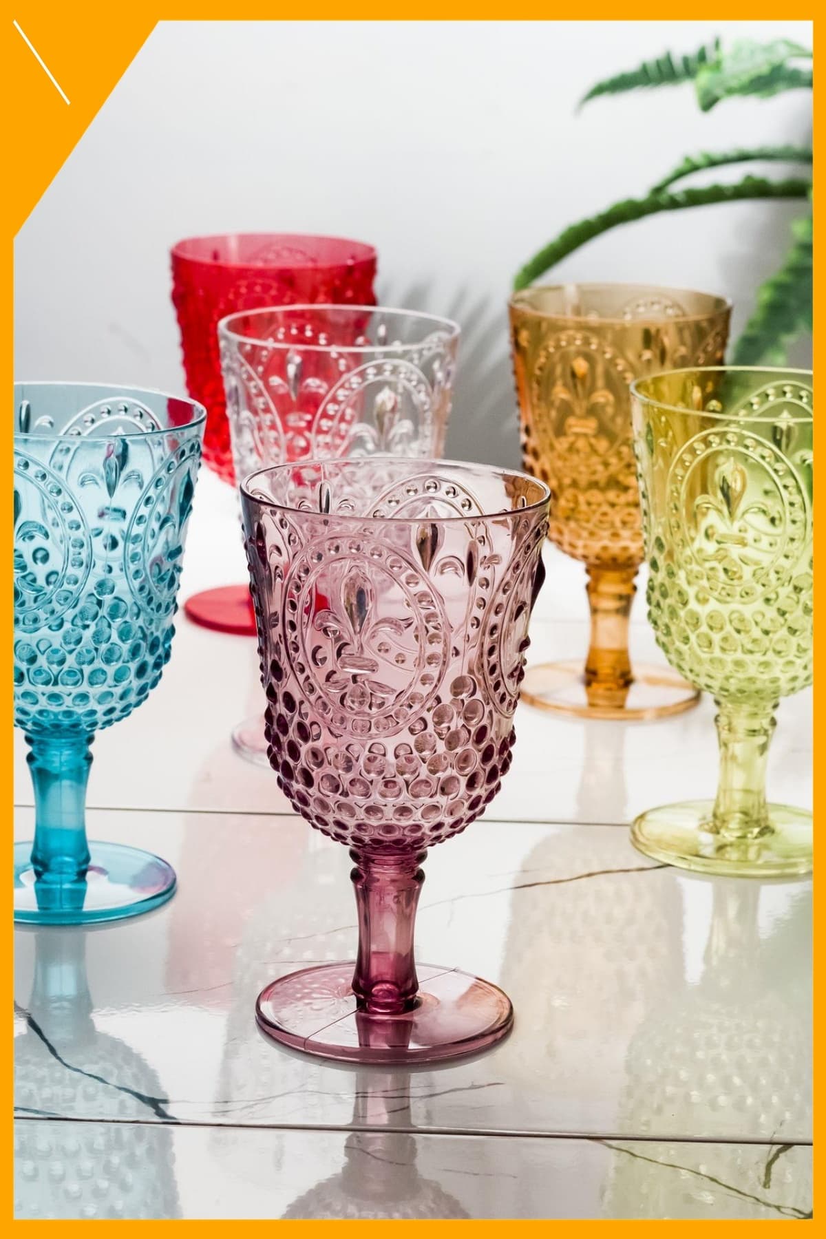 Renkli Akrilik 6'lı Kadeh Bardak Seti - Kırılmaz Su Meşrubat Bardağı 450 ml