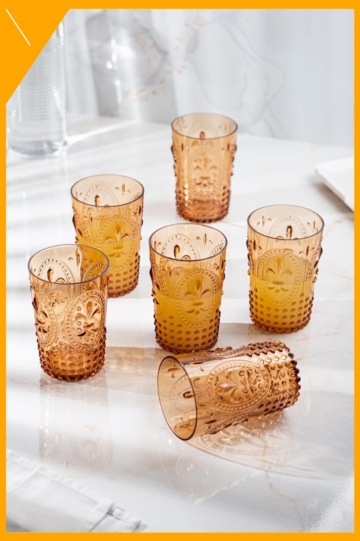 Bal Rengi Akrilik 6'lı Kırılmaz Bardak Seti Su Meşrubat Bardağı 400 ml