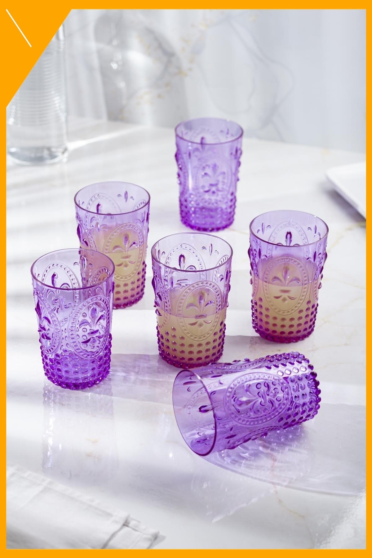 Mor Akrilik 6'lı Su Meşrubat Bardağı Seti Kırılmaz Kahve Yanı İkram Bardağı