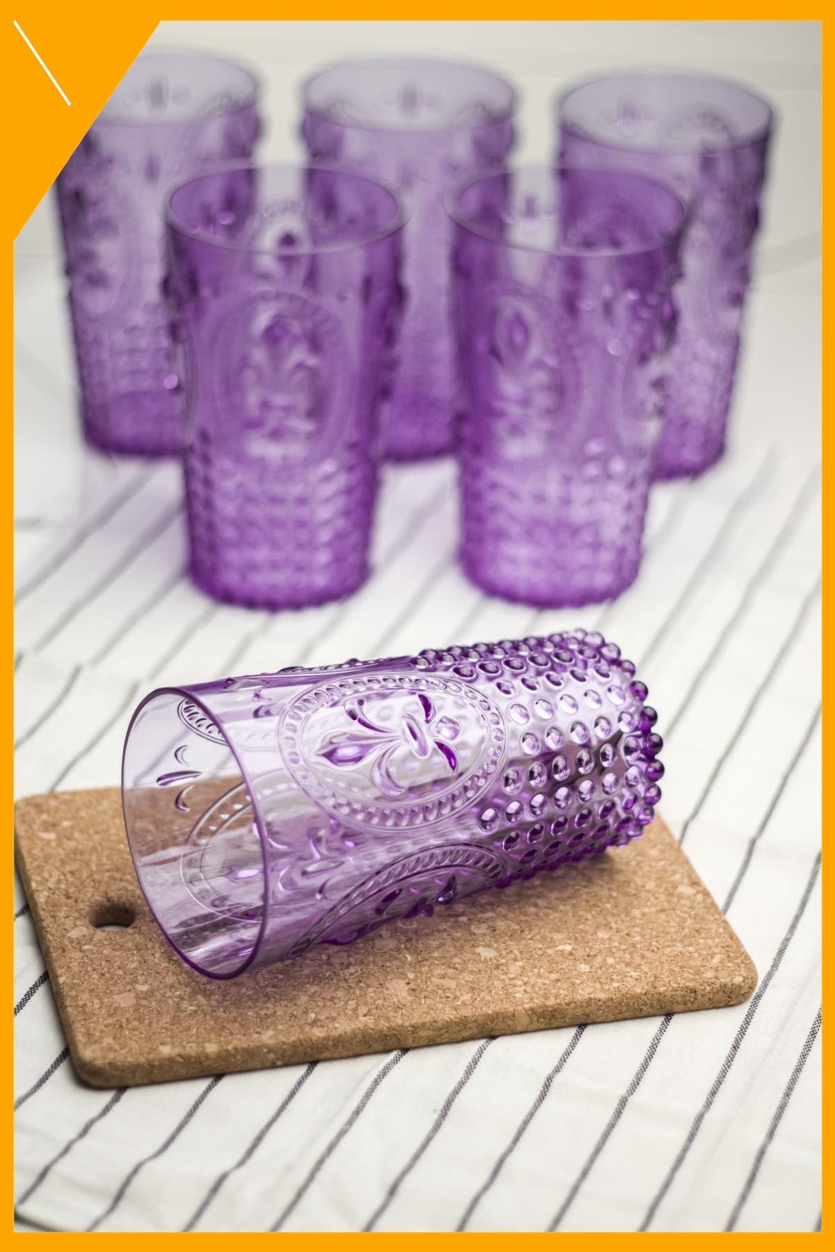 Kırılmaz Mor Akrilik 6'lı Büyük Boy Su ve Meşrubat Bardağı Seti - 750 ml