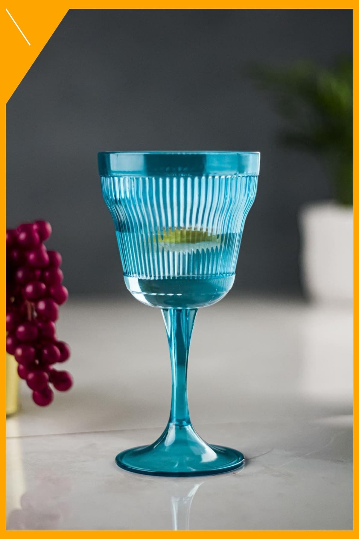 Barok Tasarım Kırılmaz Akrilik Kadeh 6'lı Set Aquamarin Su Meşrubat Bardağı