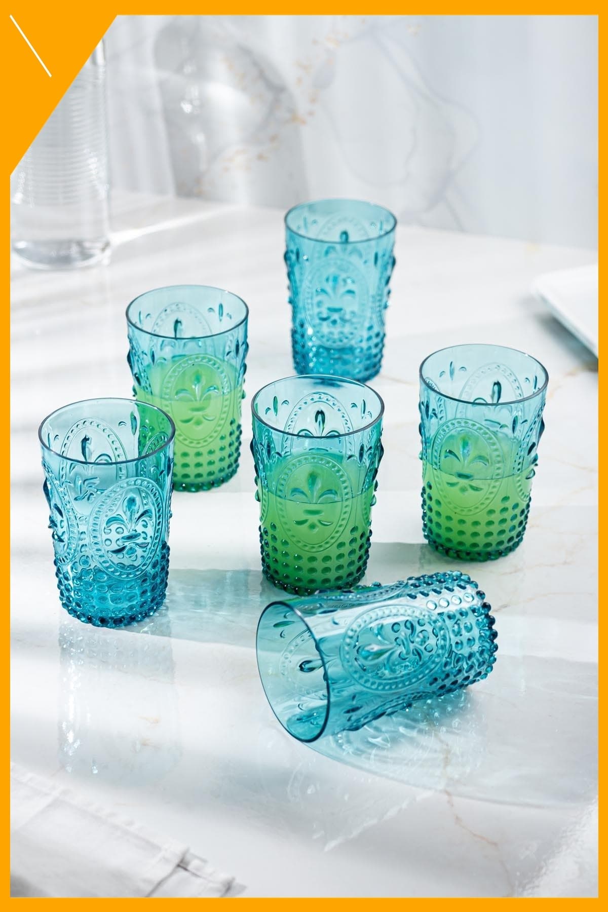 6'lı Kırılmaz Akrilik Su ve Meşrubat Bardağı Takımı Aquamarin Rengi 400 ml