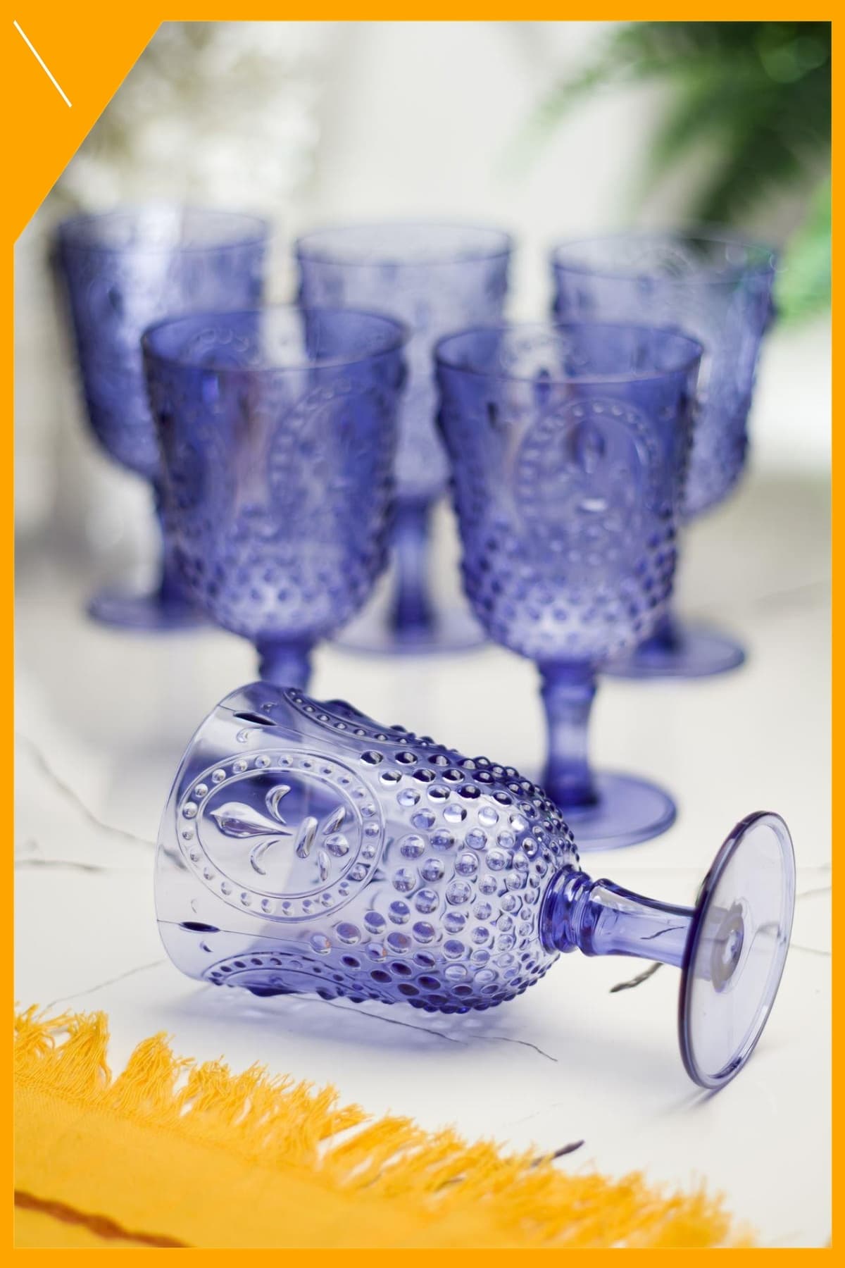 Mavi Kırılmaz Akrilik 6'lı Kadeh Tasarımlı Su & Meşrubat Bardağı Seti 450ml