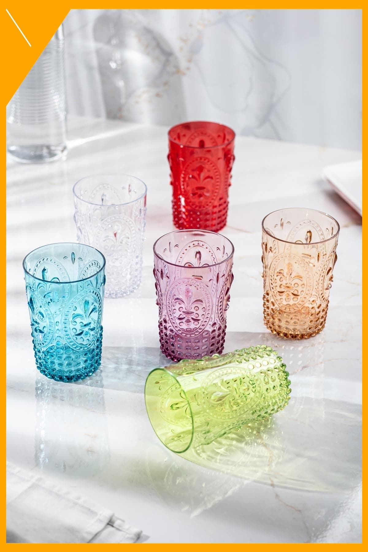 Kırılmaz Renkli Akrilik Su ve Meşrubat Bardağı 6'lı Set, Kahve Yanı 400 ml