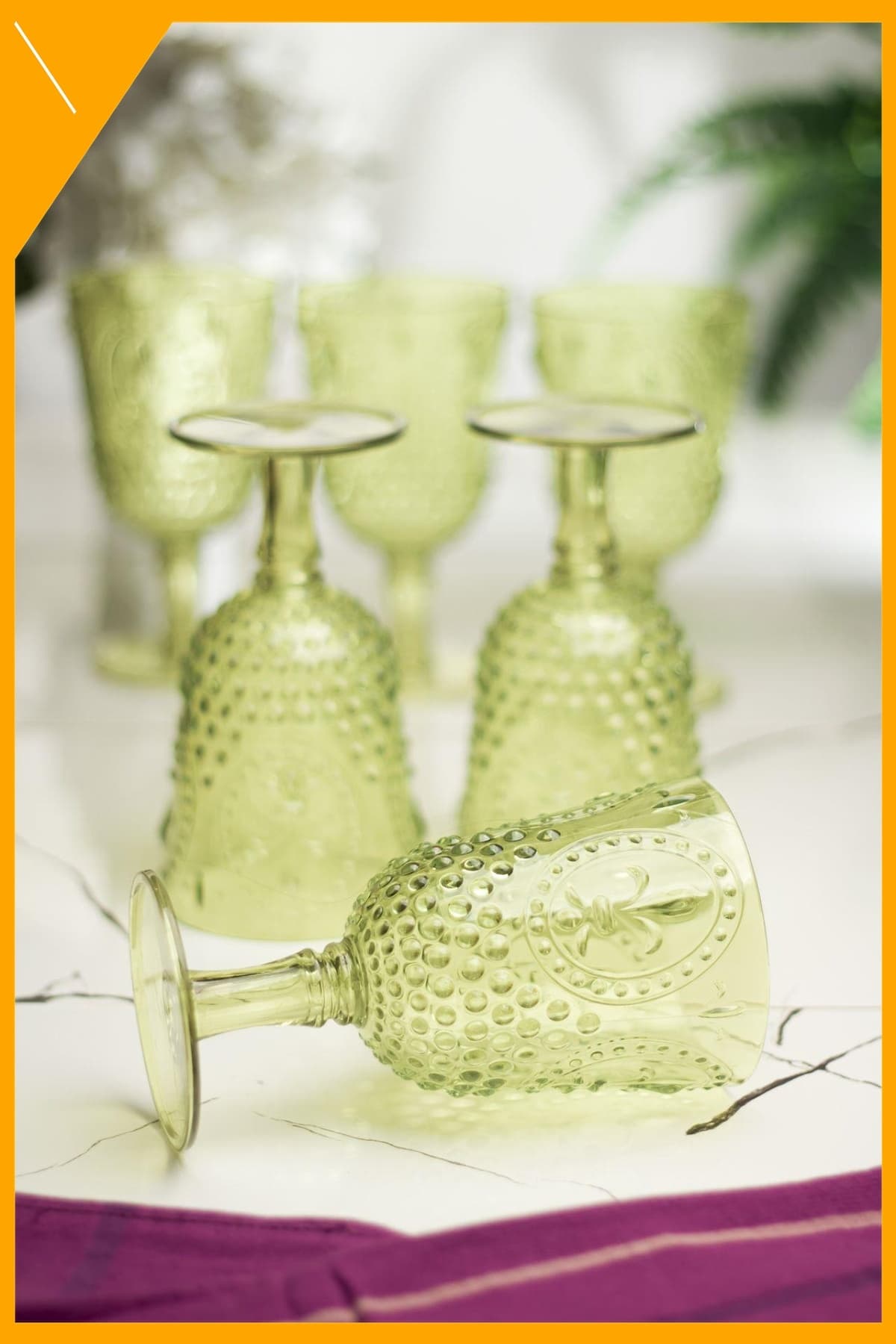 Yeşil 6'lı Akrilik Kadeh Bardak Takımı Kırılmaz Su Meşrubat Bardağı 450ml