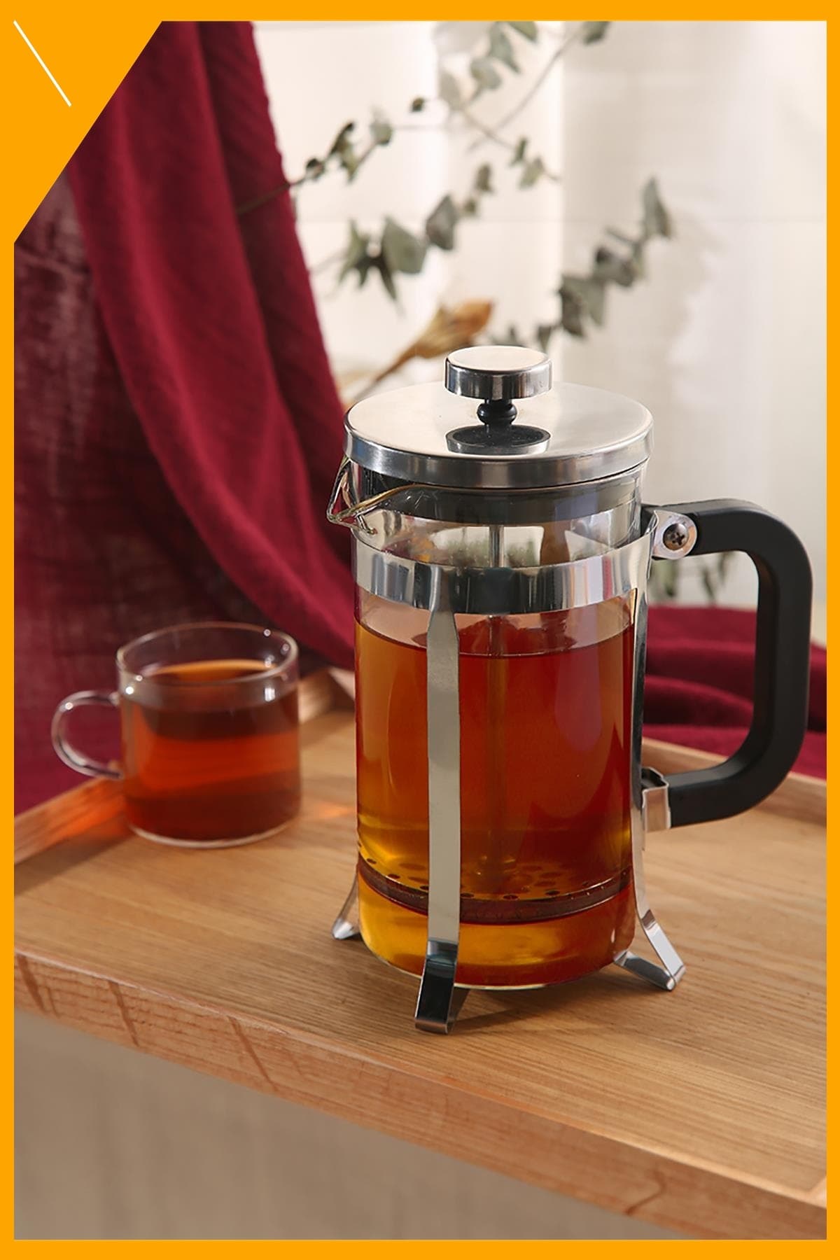 Isıya Dayanıklı Borosilikat Cam French Press 600 ml Kahve ve Bitki Çayı Demliği