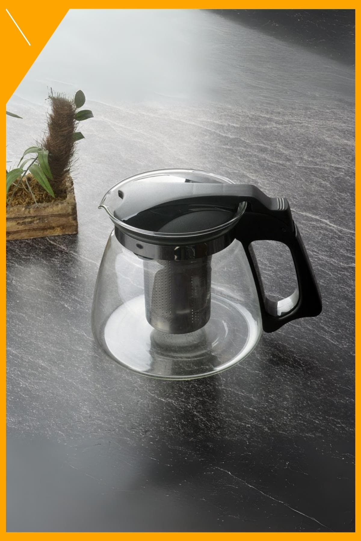 Borosilikat Cam Demlik Paslanmaz Çelik Süzgeçli Bitki Çayı Demliği 1100 ml