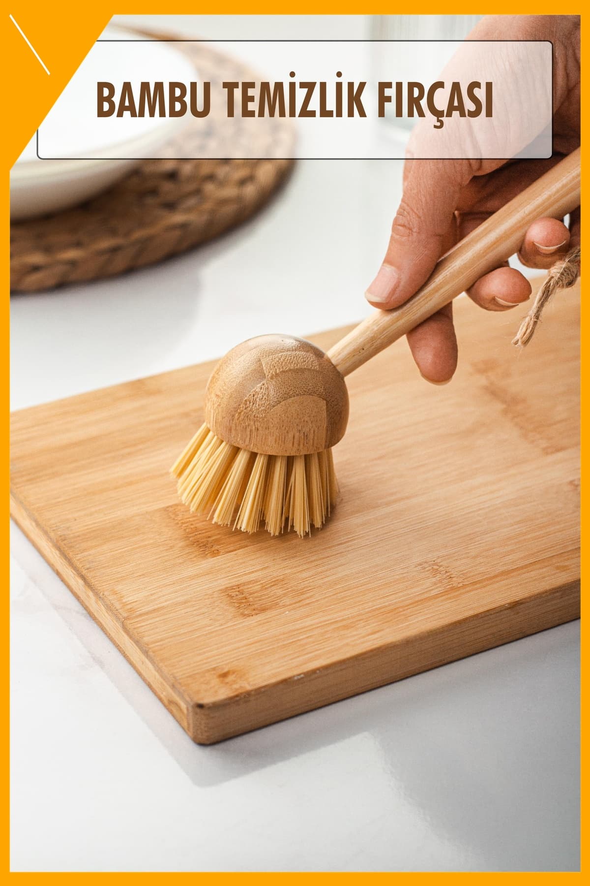 Doğal Bambu Saplı Bulaşık Fırçası Mutfak Tencere ve Tava Temizleyici Fırça